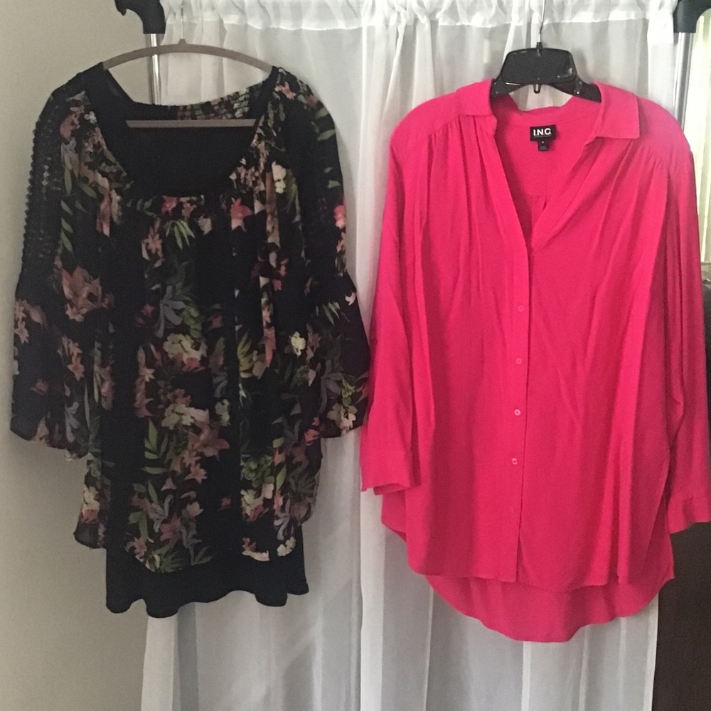 2 blouse tops with free layering tank 1 x